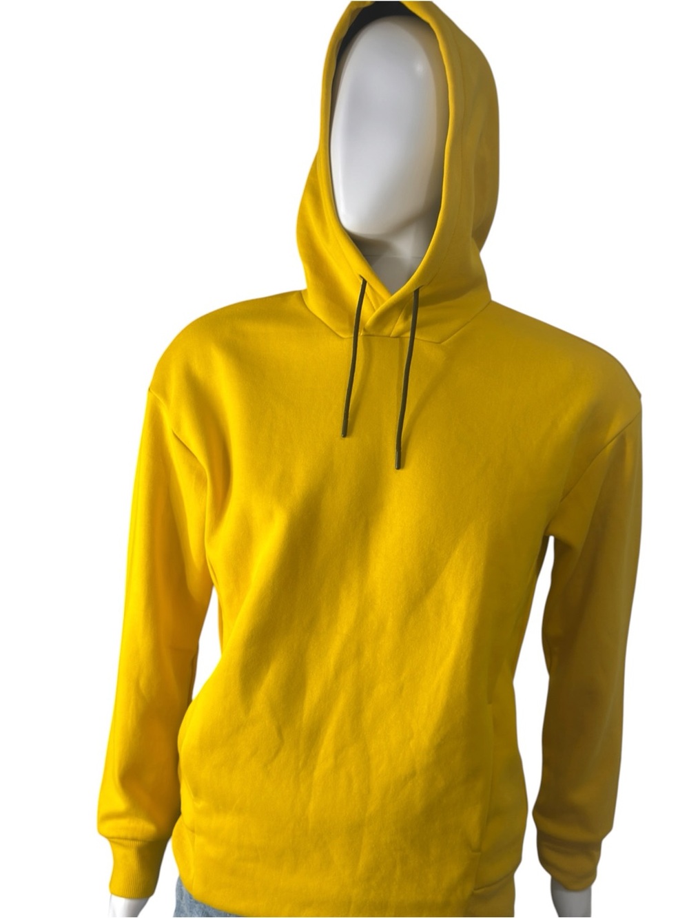 H&M Bright Yellow Pullover Hoodie with Black Drawstrings